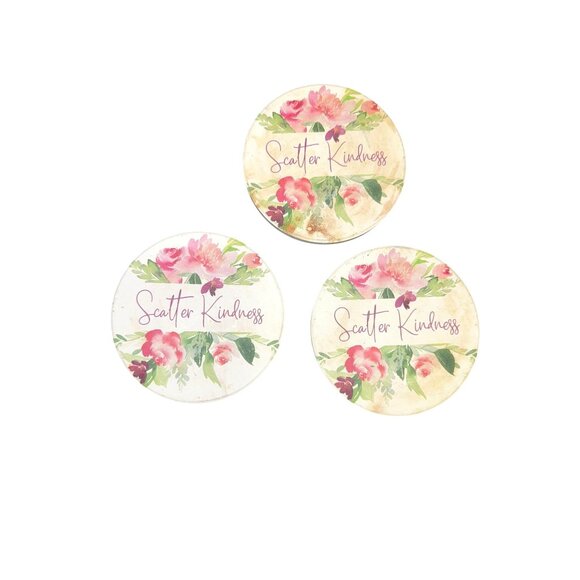 Floral Cork Coaster Set Of 3 "Scatter Kindness" 4 Inch Round - Picture 1 of 3
